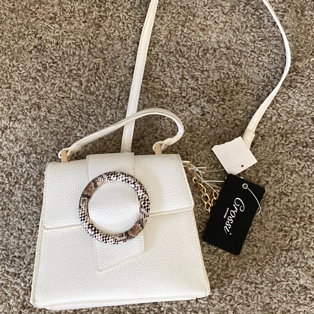 NWT Grossi white leather handbag purse